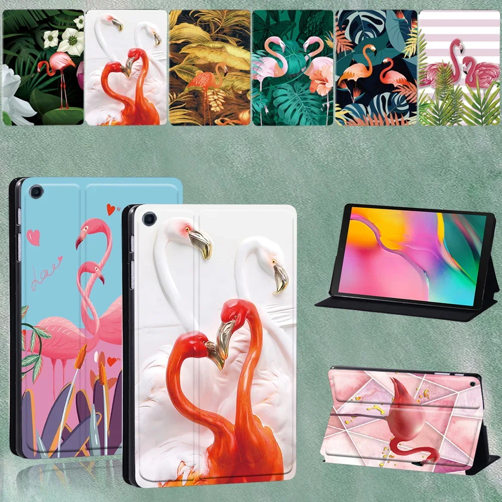 

For Samsung Galaxy Tab A SM-T290 T295 2019 8.0 Inch Flamingo Series Pattern Anti-fall Tablet Case Cover + Free Stylus