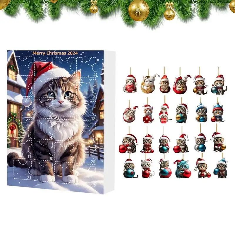 Kerst Countdown Adventskalender Kat Ornament Kalender 2024 Cartoon Festival Levert Grappige Wanddecoratie Voor Vakantiefeest