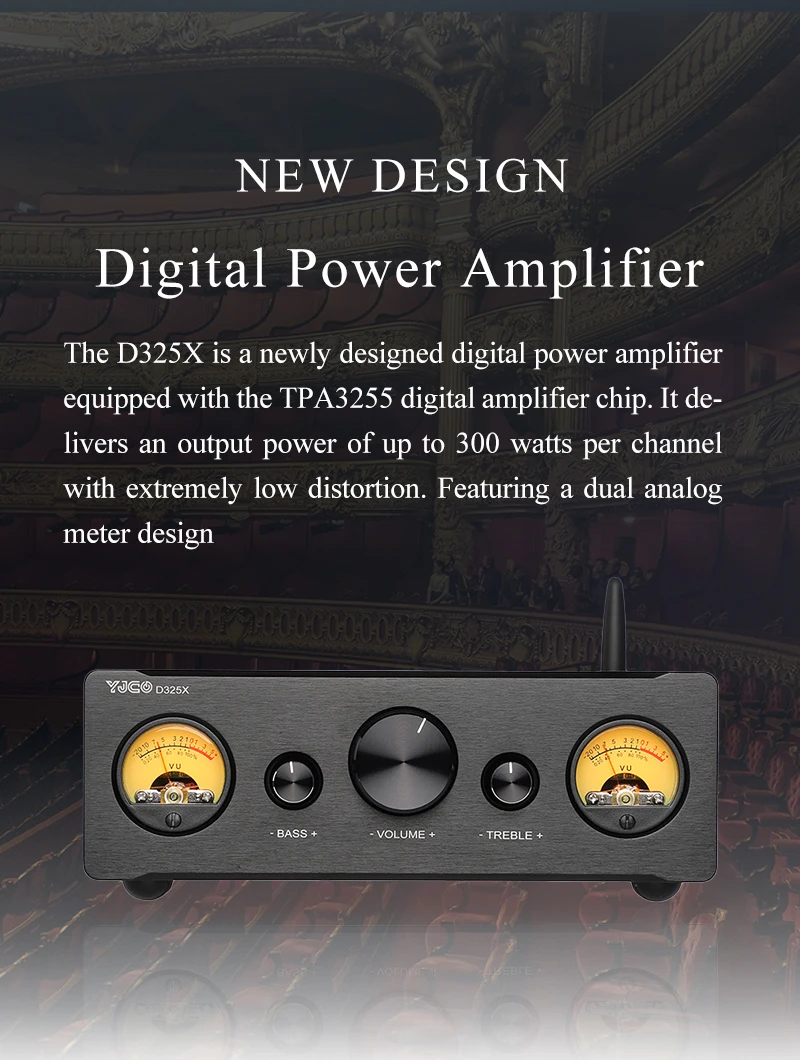 YJCO 300W Digitaler Leistungsverstärker 2.0 Stereo-Balance-Eingang mit TPA3255 XLR RCA Bluetooth HIFI Audio Soundverstärker AC220V – Detail 2