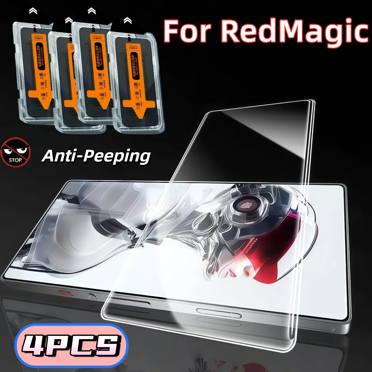 4 قطعة واقي للشاشة من الزجاج المقسى مضاد للنظر لهاتف ZTE Nubia RedMagic 8 8S 9 9S 10 10S 11 Pro Plus 5G بالموجات فوق الصوتية بدون غبار