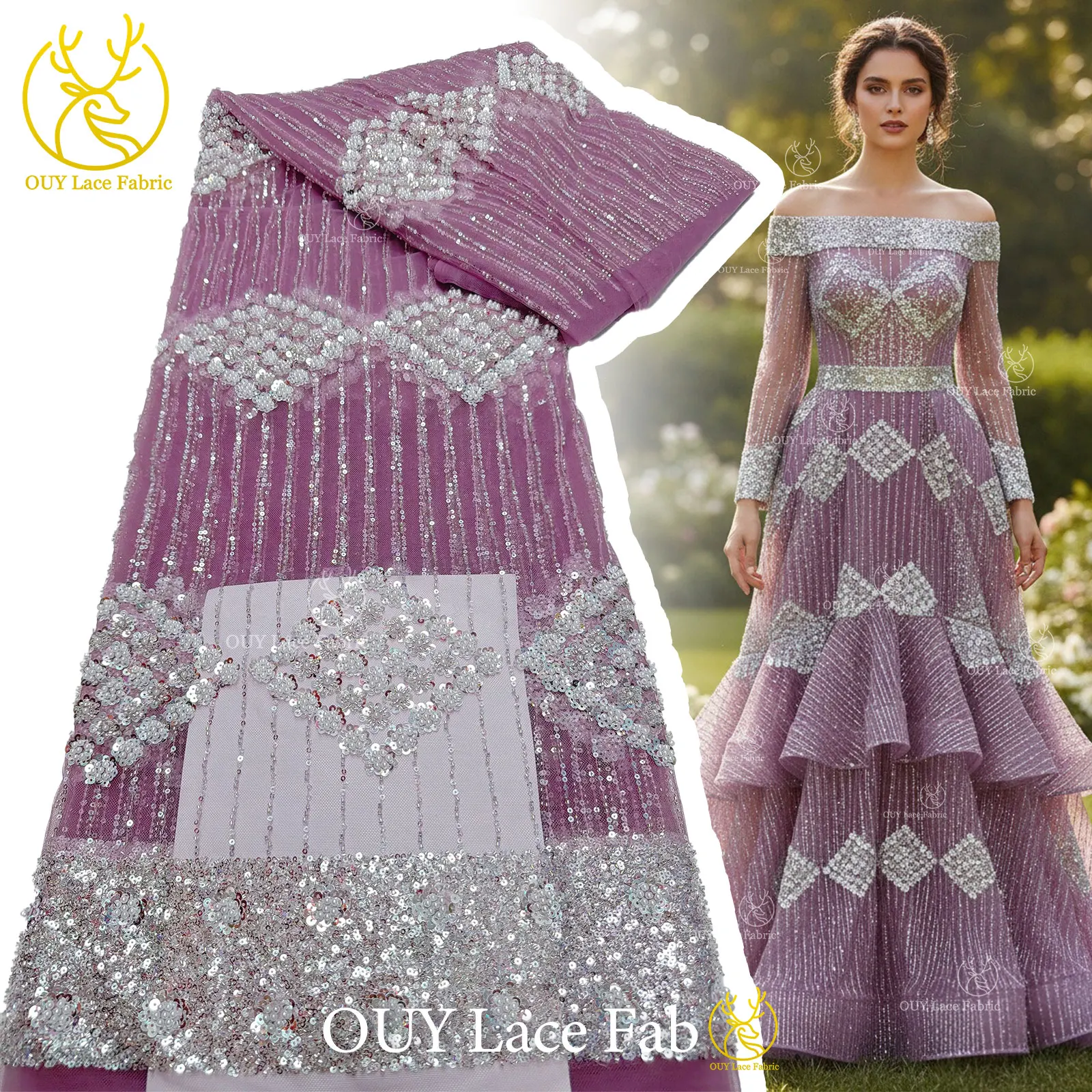 

2026 Hot Sale African Groom Beaded Lace Fabric High Quality French Sequins Mesh Lace Fabric For Nigerian Evening Party Dress