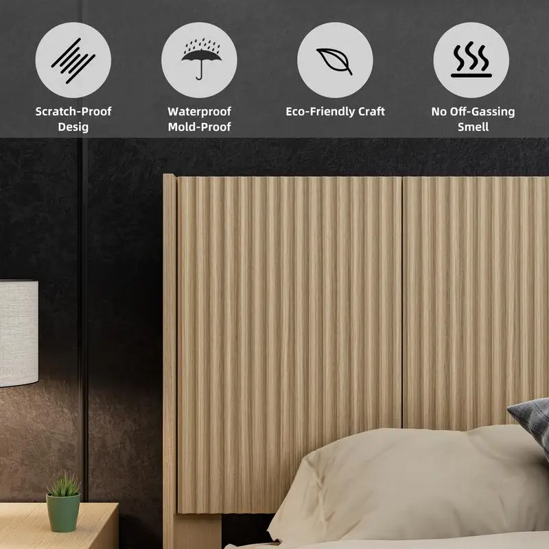 Nowoczesne zagłówki do łóżek typu king-size w stylu farmhouse, montowane na ścianie - panel z żebrowanym wzorem, zagłówek typu wingback z naturalnego drewna dębowego - szerokość 80,2 cala