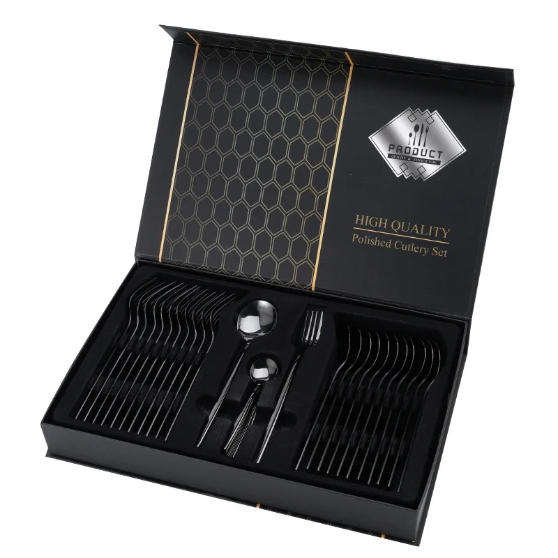 

Подходит для 25 лет новых трансграничных португальских ножей для стейка из нержавеющей стали в западном стиле, вилок и ложек, набор из 36 предметов.