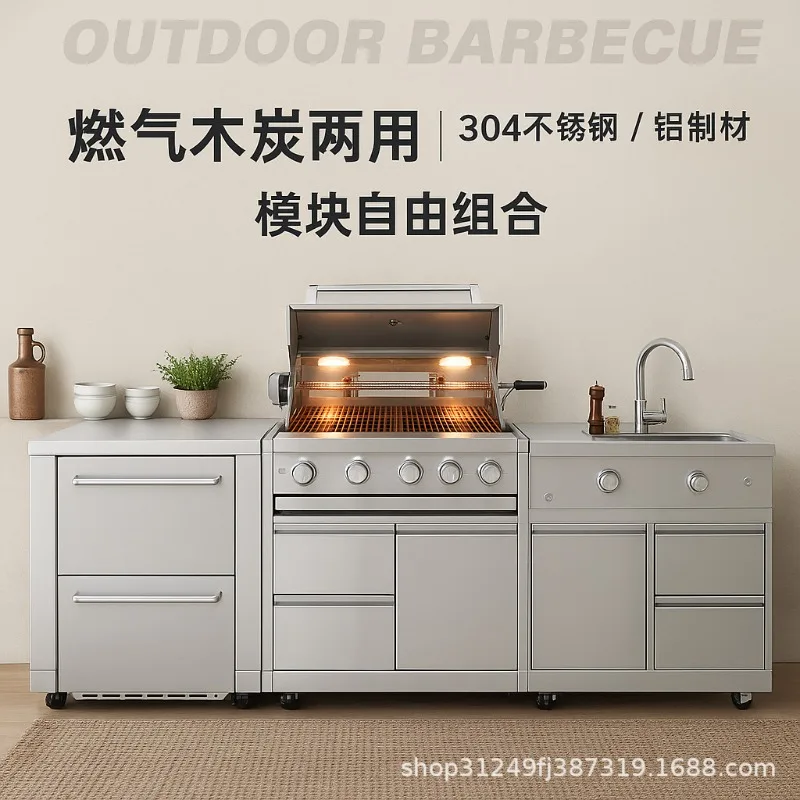 2026 Durable waterproof camping integrated barbecue outdoor kitchen stainless steel with sink and grill and eg g stove