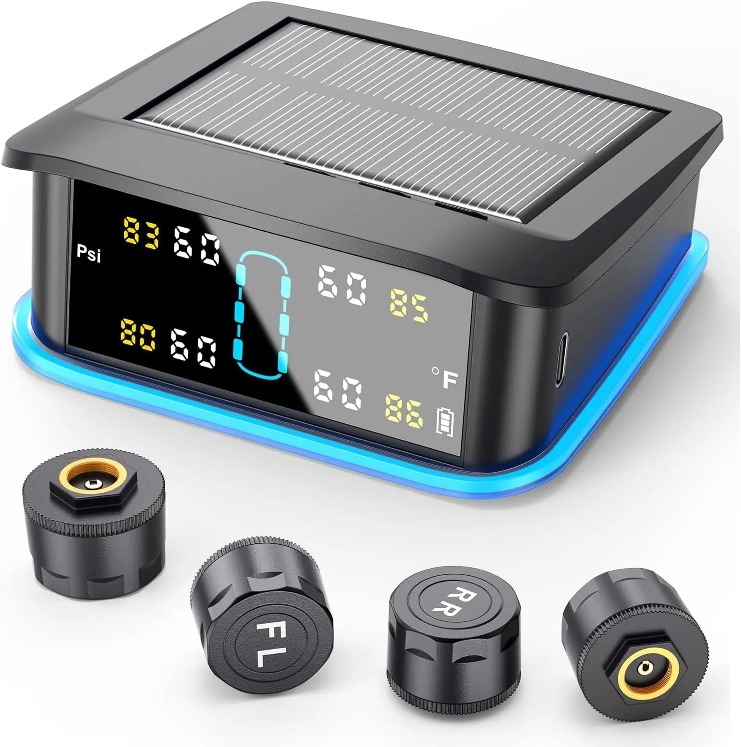 

Система контроля давления в шинах, беспроводная TPMS с солнечной батареей и 4 датчиками давления в шинах, автосигнализация для автофургонов, внедорожников, минивэнов