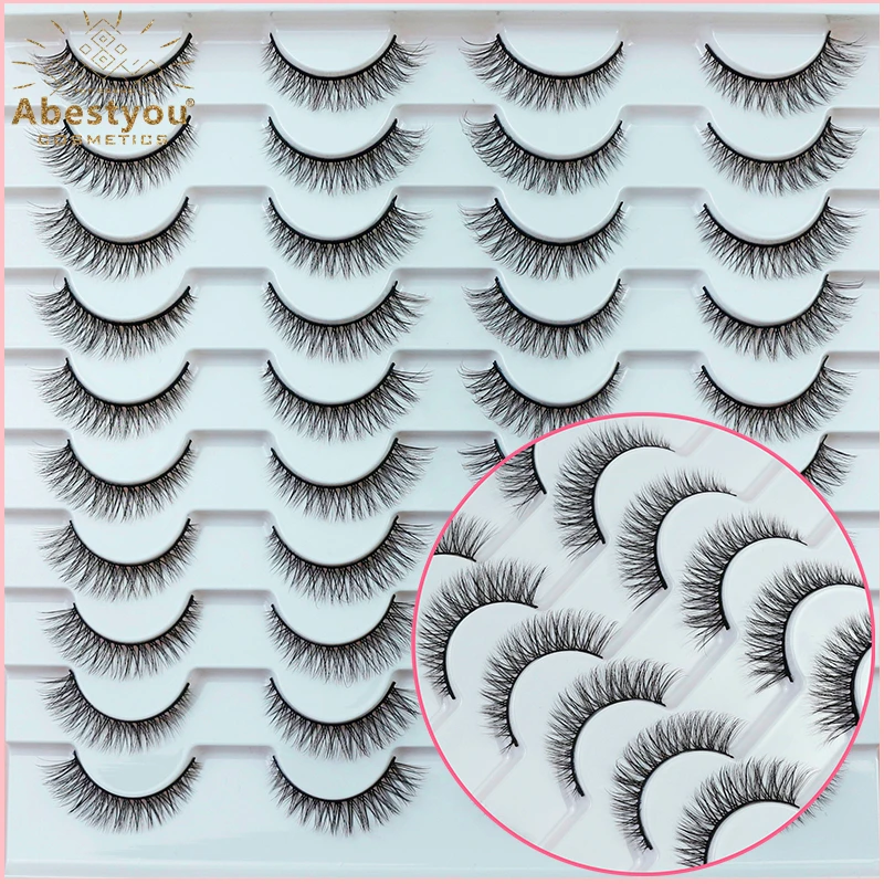 Abestyou High Quality 20 Pairs 3d 10mm Cat Eye Fluffy Short Artificial Mink Eyelashes Wispy Individual Lashes Cilios Maquiagem