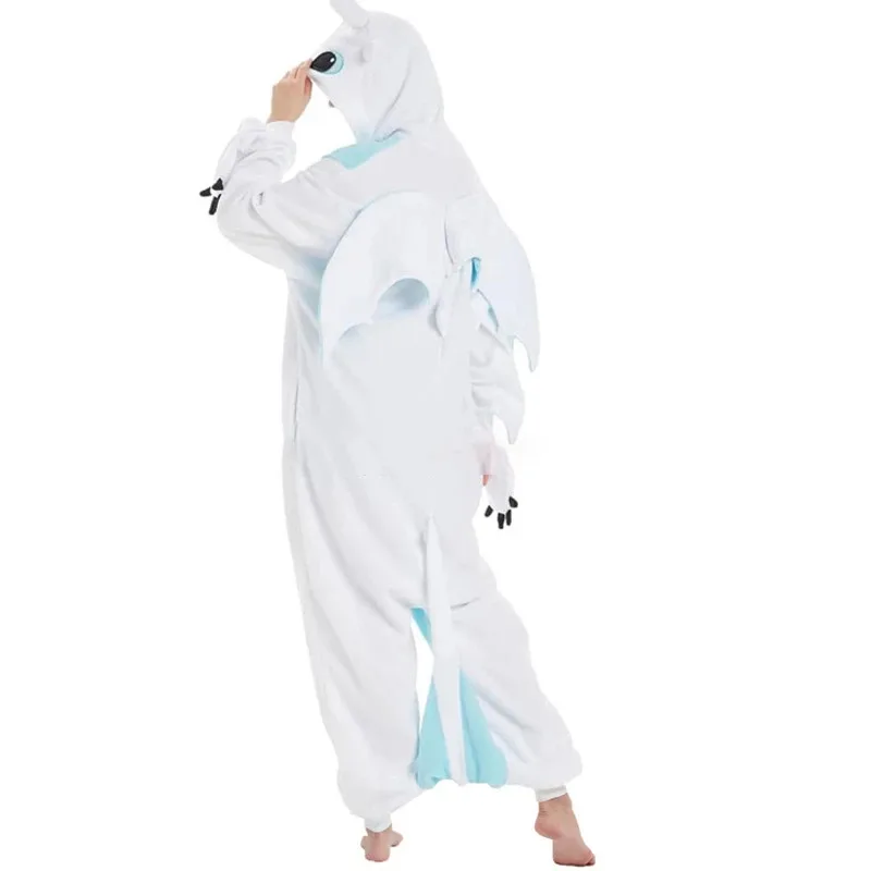 

Anime Cosplay Couple Onesies Halloween Dragon Pajama Black White Anime Kigurumis Women Men Cute Outfit Zipper Jumpsuit 72th