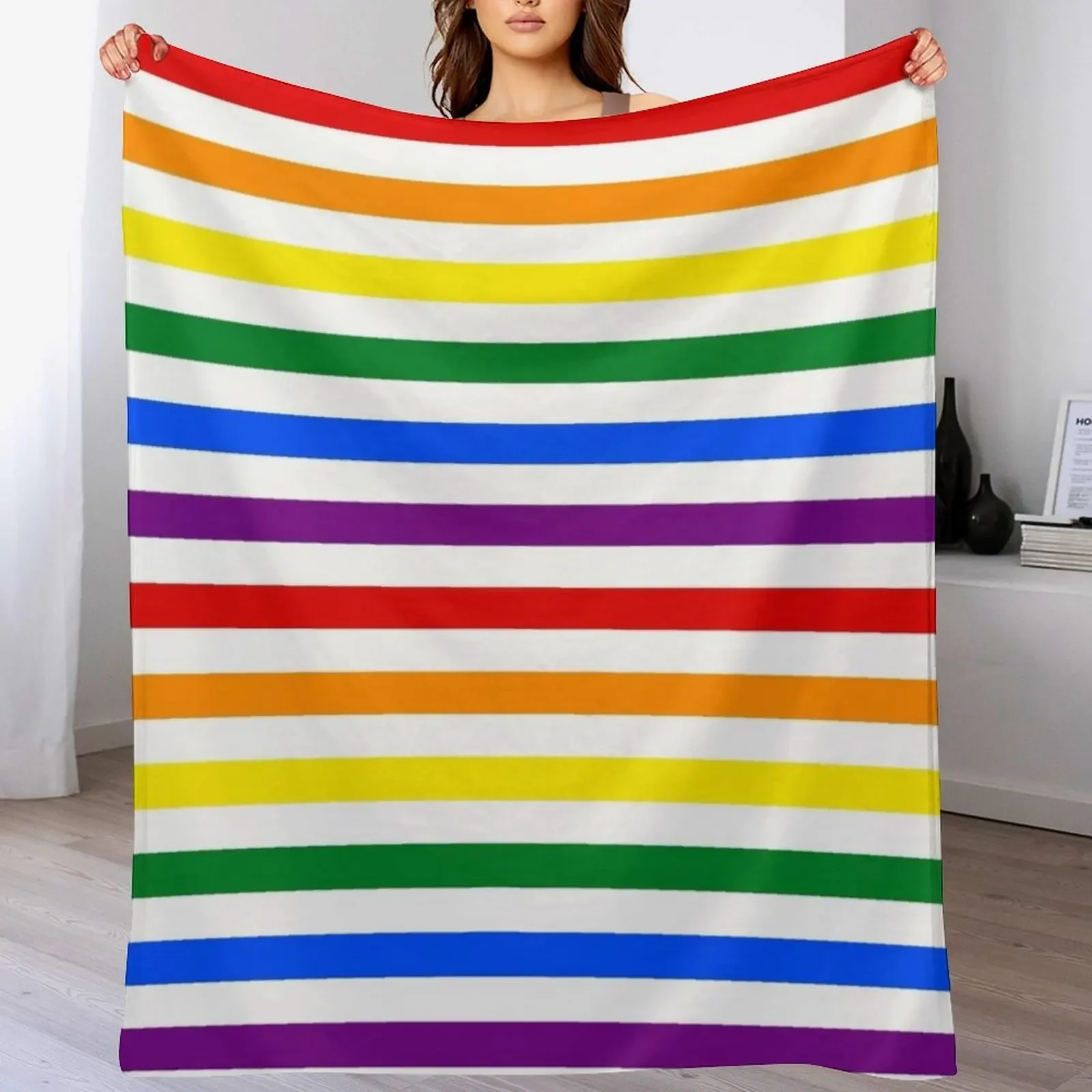 

Rainbow Stripes Throw Blanket Comforter Personalized Gift Travel Beautifuls Blankets