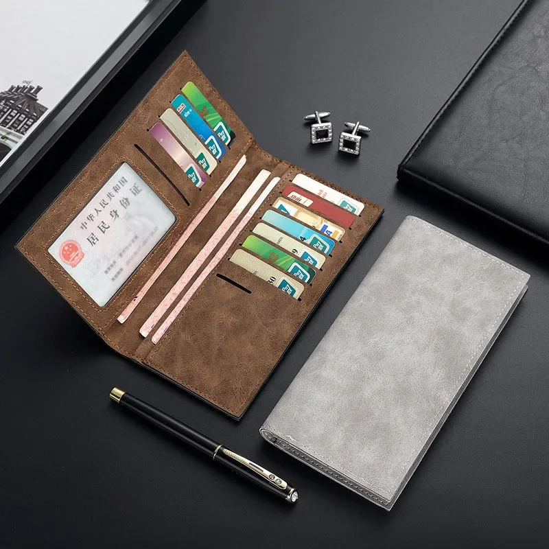 Dompet PU Lembut untuk Pria Tas Antik Dompet Bagian Panjang Ramping Dompet Sederhana Pria Tempat Kartu Kredit Koin Uang Bisnis Kasual