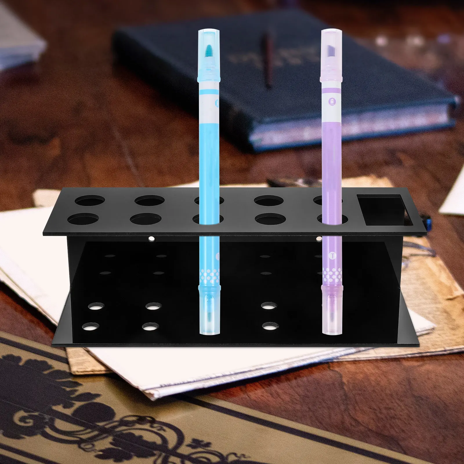 1Set Transparent Acrylic Pen Stand Multifunctional Marker Storage Holder Office Desktop Organizer Acrylic Pen Holder
