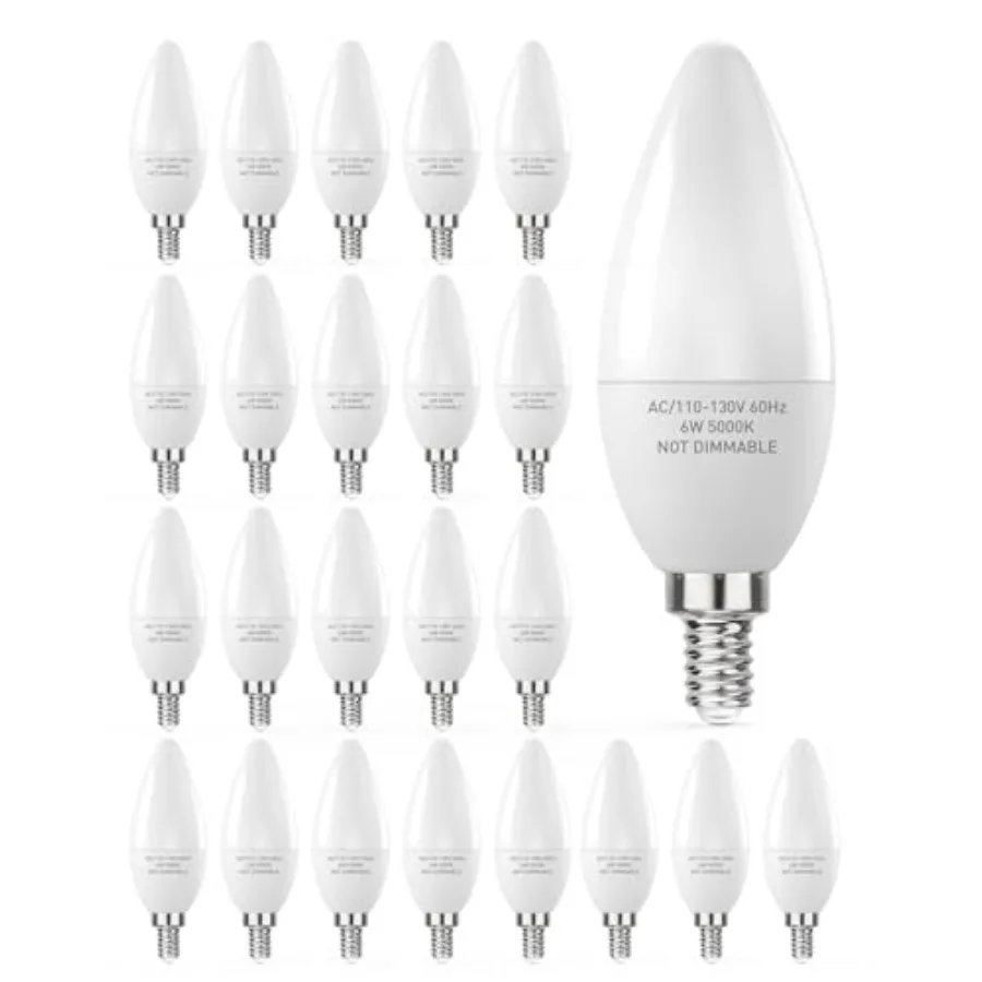 

Светодиодные лампы E12, лампы-канделябры B11, эквивалент 60 Вт, нерегулируемые, светодиодные лампы-свечи для люстр 6 Вт, 600 люмен, упаковка из 24 штук