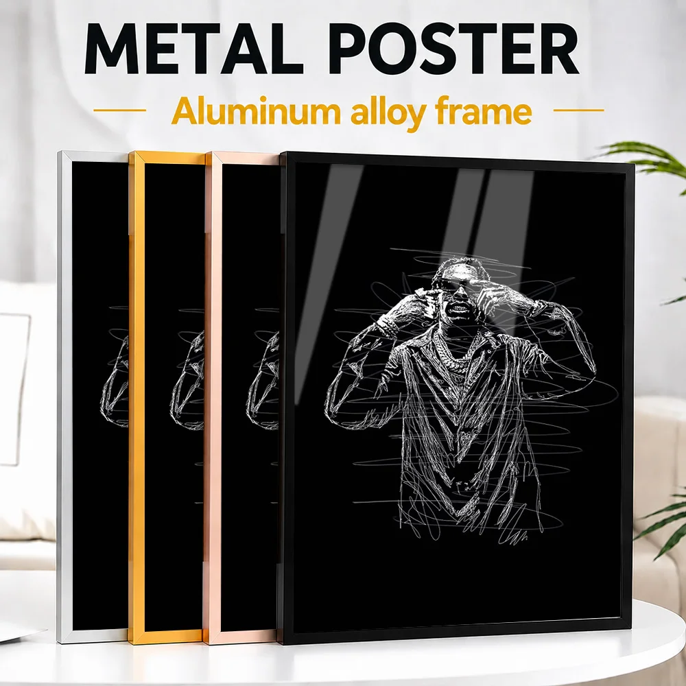 Rapper Performance Drawing Framed Aluminum Metal Poster Customized Hip Hop Tribute Wall Art Ideal For Room Or Vinyl Collectors