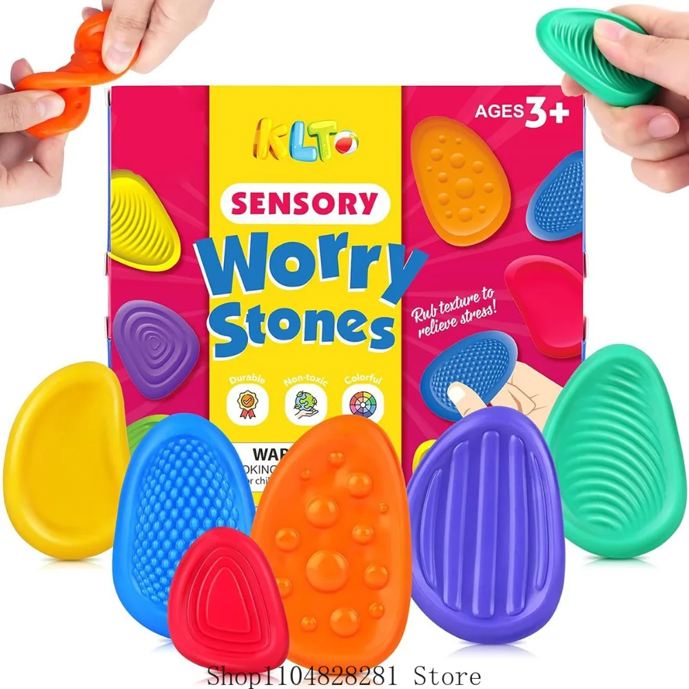 2025 Zappelspielzeug für Erwachsene, sensorischer Silikonstein, 6er-Pack, strukturiert, für Autismus, Kinder, beruhigendes Zappelspielzeug zum Stressabbau