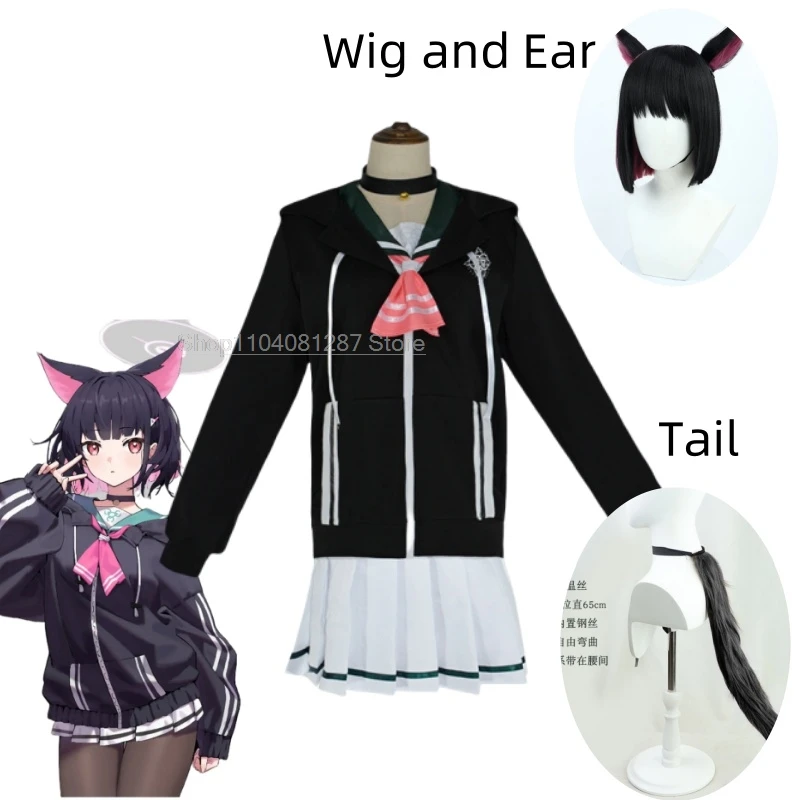 Anime Blue Archive Kyoyama Kazusa Cosplay Costume For Women XS-XXXL Girl Black Hoodie Sailor Suits Skirt Pink Bow-Tie Halloween