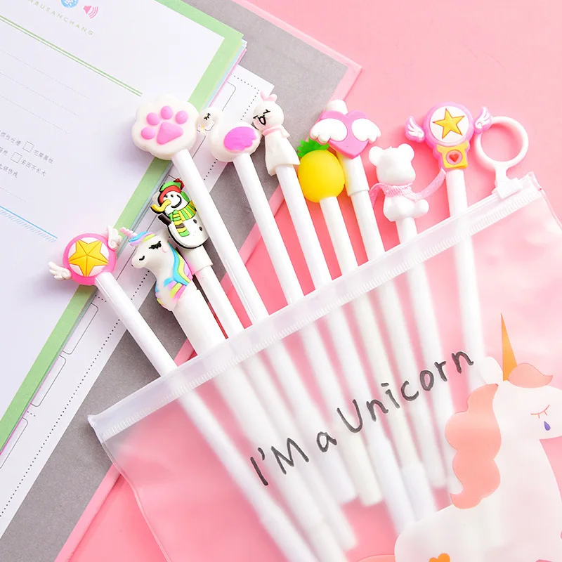 10Pcs/Lot Cute Kawaii Unicorn Pony Gel Pen 0.5mm Black Blue ink Refill Pen Random Pen Office School Stationery Kids Pens Gifts