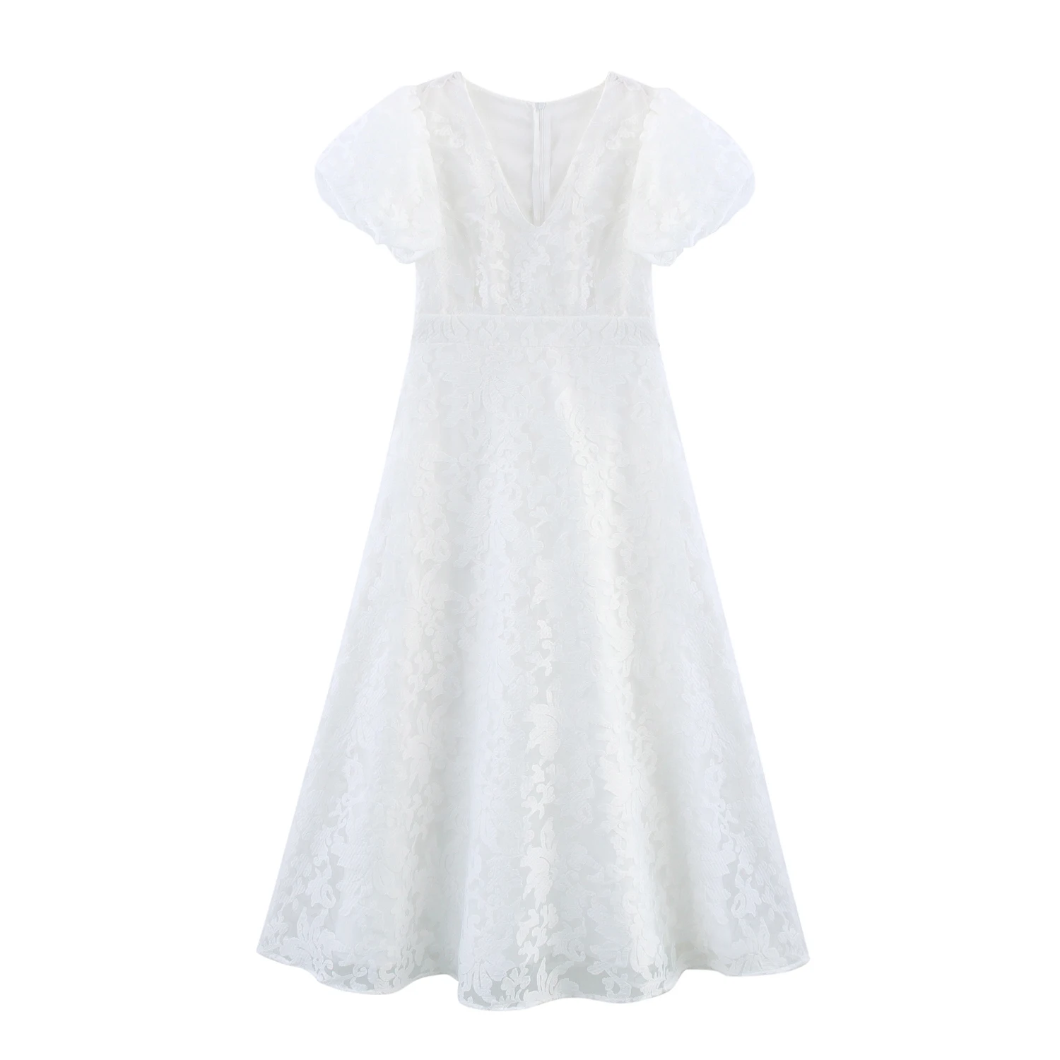 우아한 허리 조임 버블 슬리브 브이넥 드레스 가을 신상 여성 패션 드레스 JNLEAOG 공주 스타일 요정 스커트