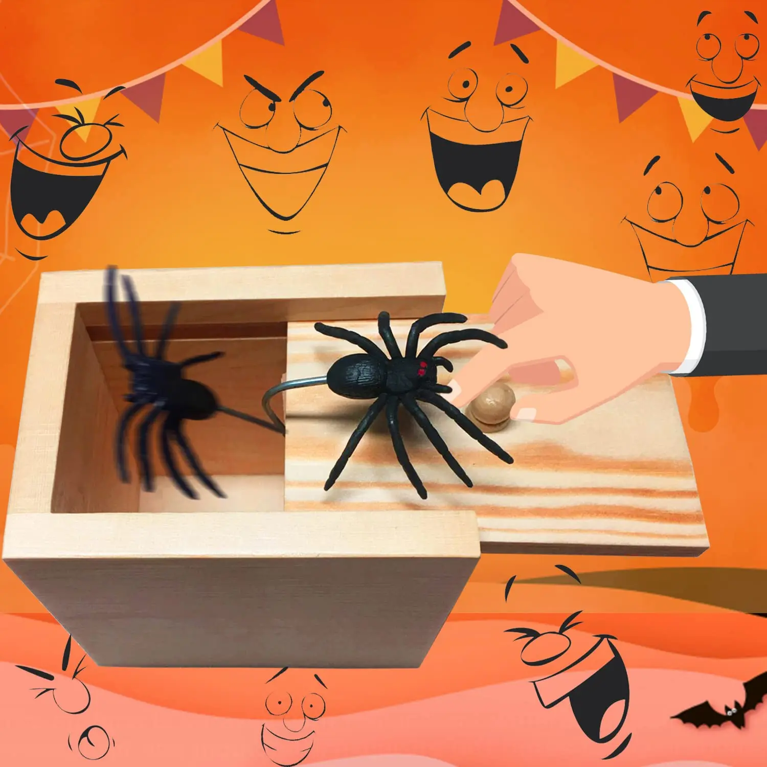 Wooden Prank Trick Practical Joke Home Office Scare Toy Box Gag Spider Kid Parents Friend Funny Play Joke Gift Surprising Box