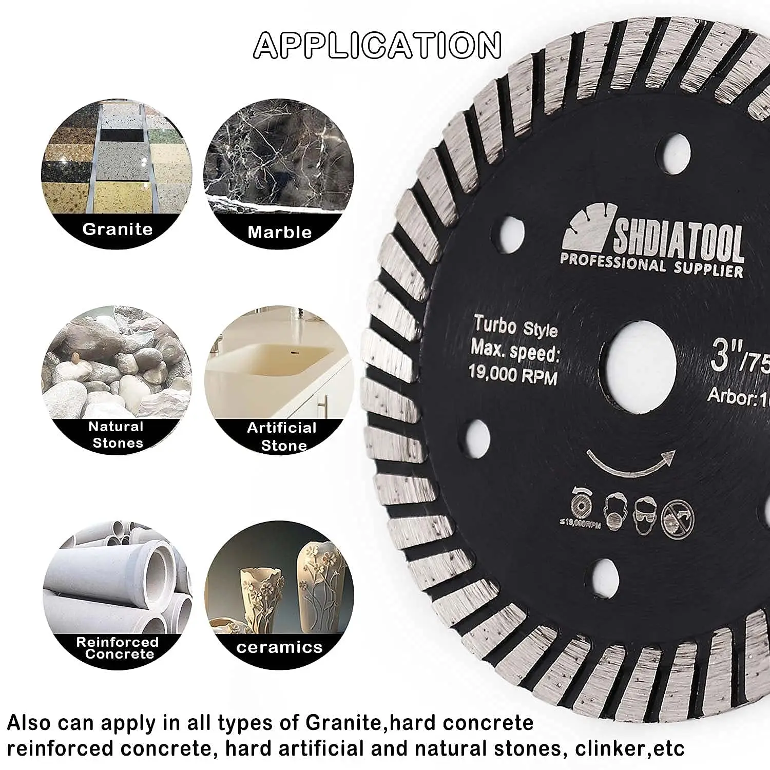 SHDIATOOL Dia75mm الماس قطع المنشار شفرة دائرة أسطوانة تقطيع للطوب الخرساني الجرانيت البناء البسيطة 3 بوصة توربو القرص القاطع