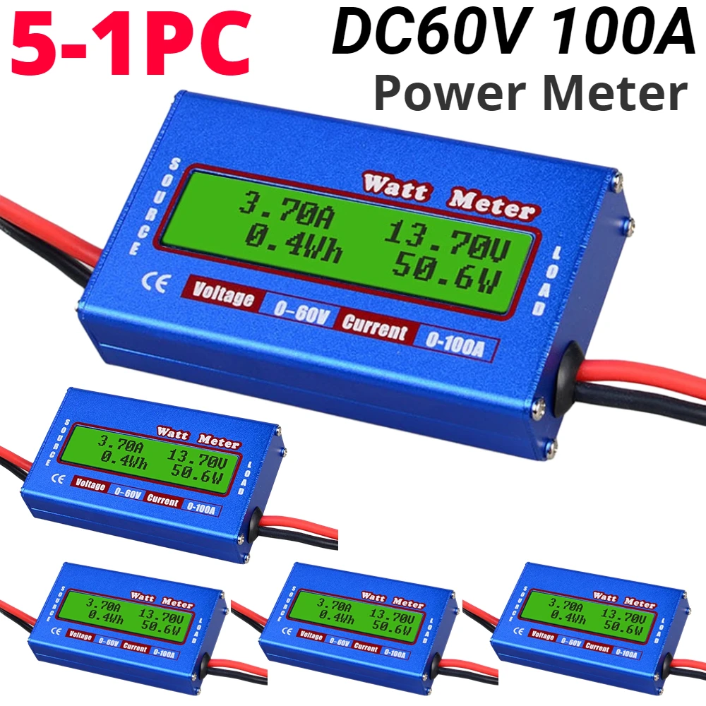 

5PCS Digital LCD Display Watt Meter Voltmetre Wattmeter DC 60V 100A Balance Voltage Battery Power Analyzer Power Meter RC Tools