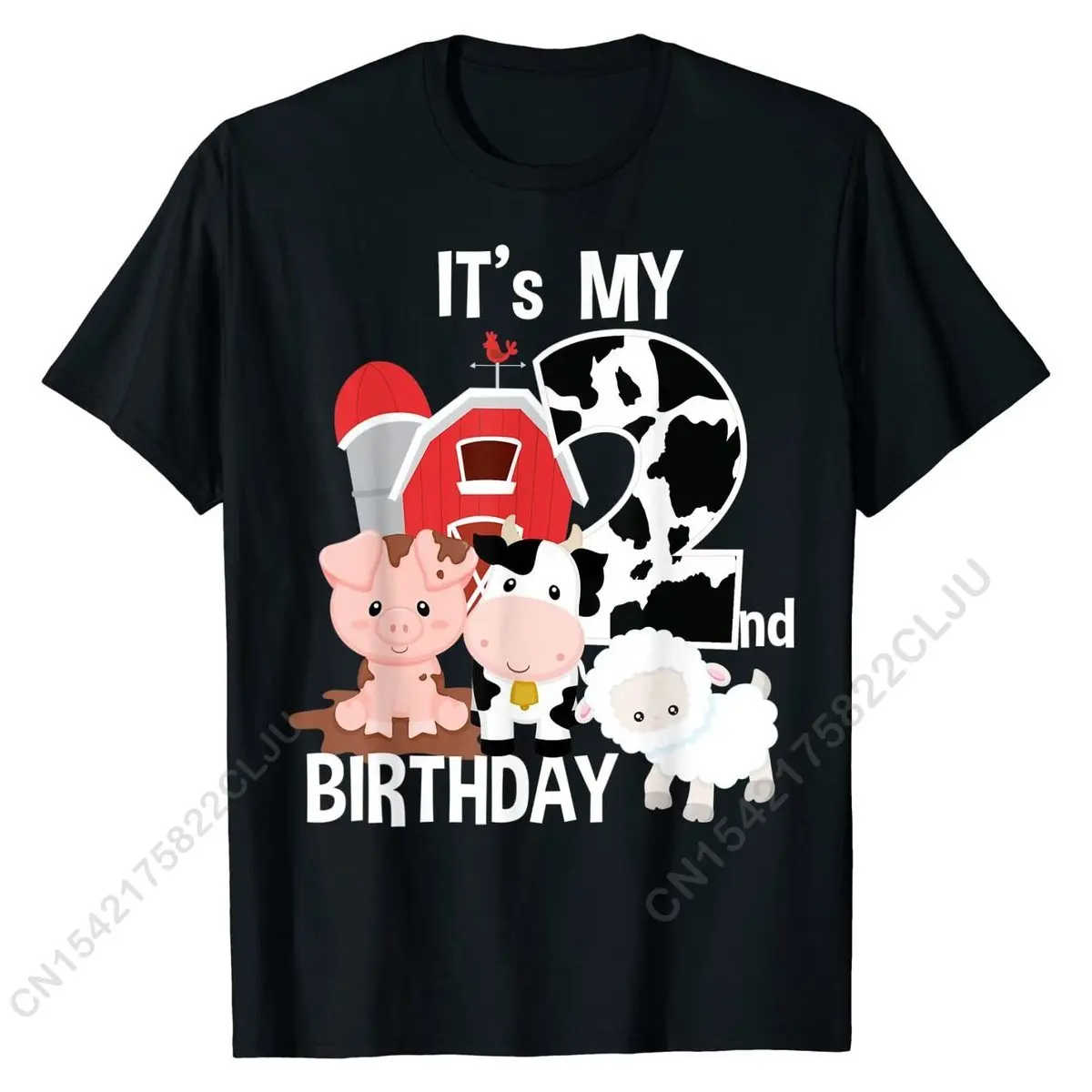 Farm Animals 2 Year Old It's My 2nd Birthday Party T-Shirt Normal T Shirt For Men Cotton T Shirt Hip Hop Hip Hop