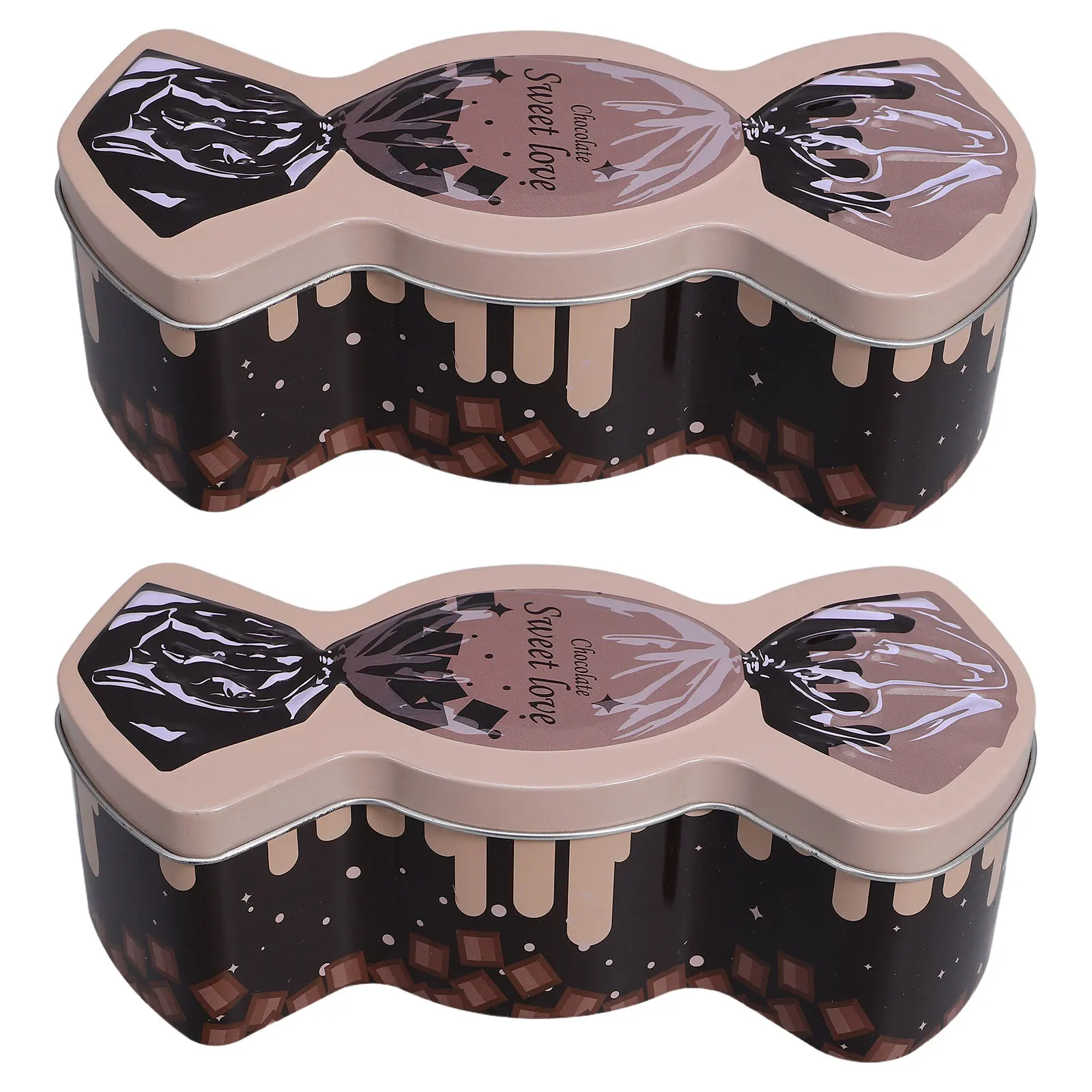 

2Pcs Candy Shaped Tin Storage Box Vintage Metal Tins with Decorative Chocolate Pattern Safe Smooth Edges for Cookies Treats USB