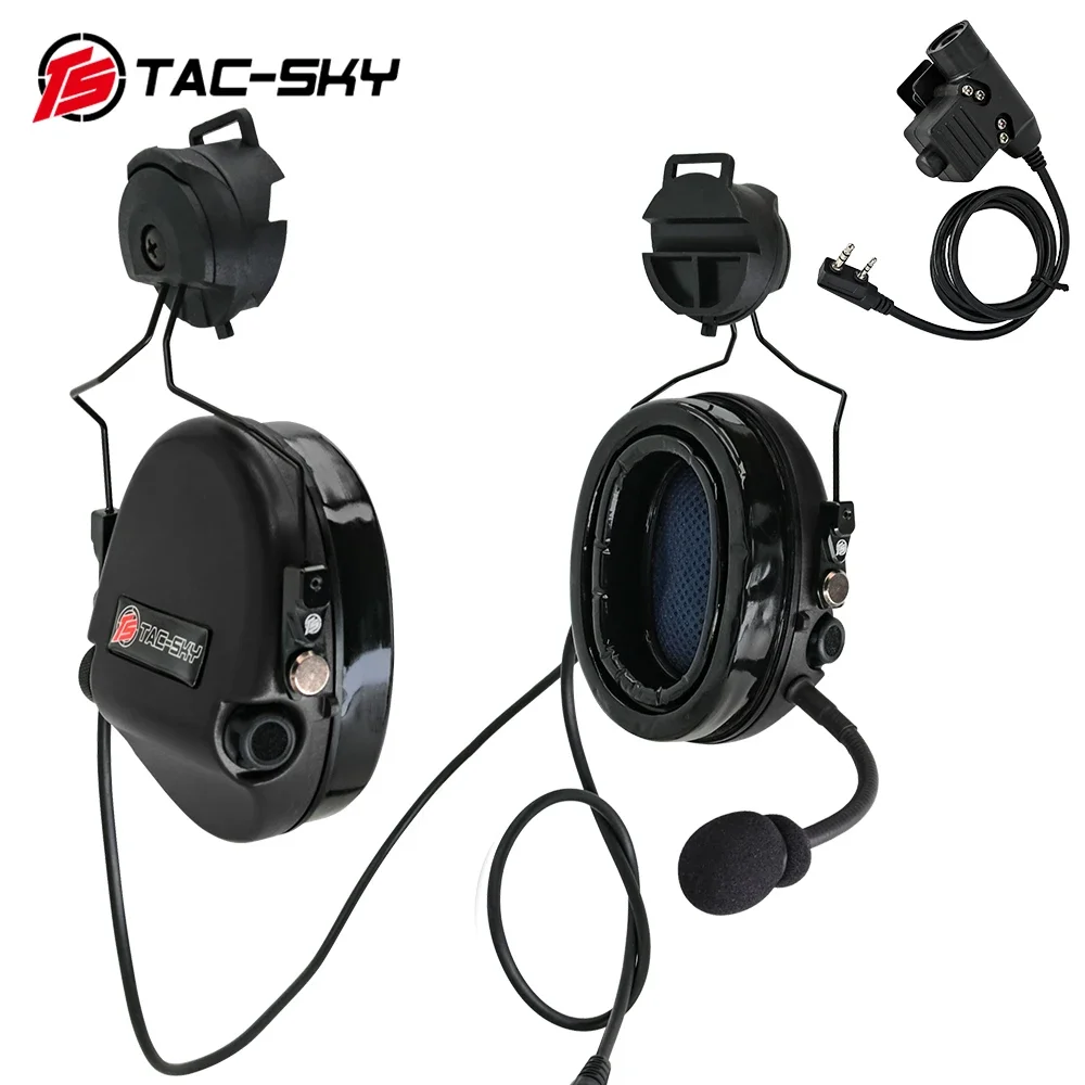 TS TAC-SKY SORDIN Helmet Track Bracket Version Silicone Earmuffs Noise Cancelling Pickup Shooting Tactical Headphones-BK