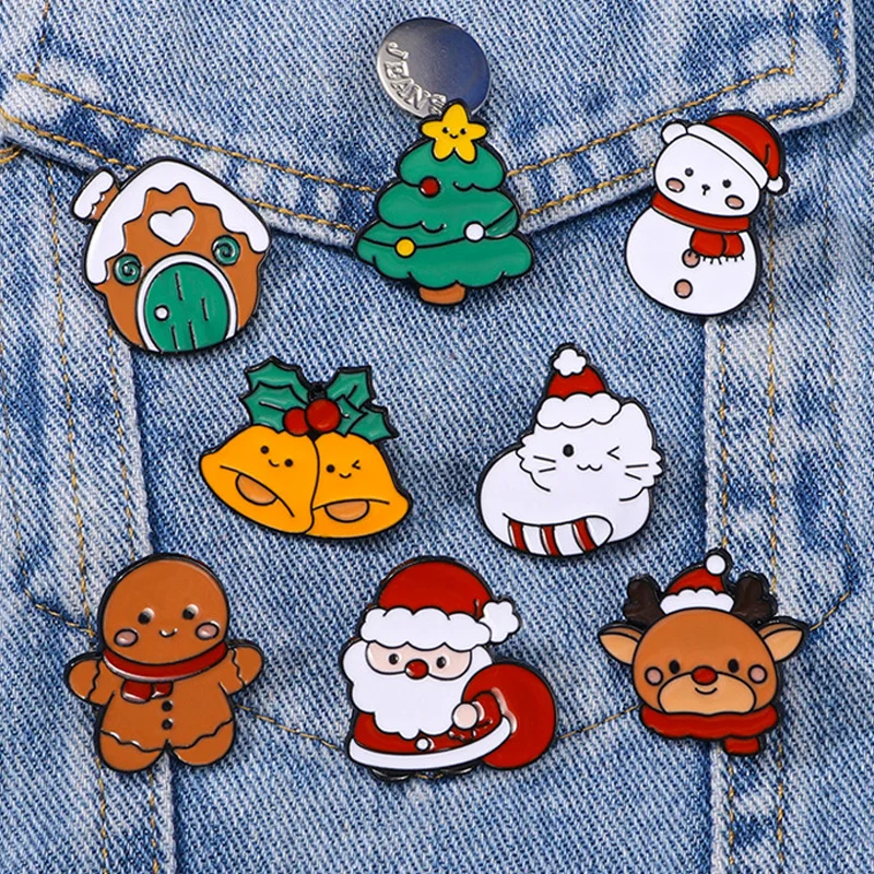 2024 Cartoon Christmas Brooch Bell Snowman Clothing Accessories Badge for Daughter Son Children Festival Gift Metal Pins