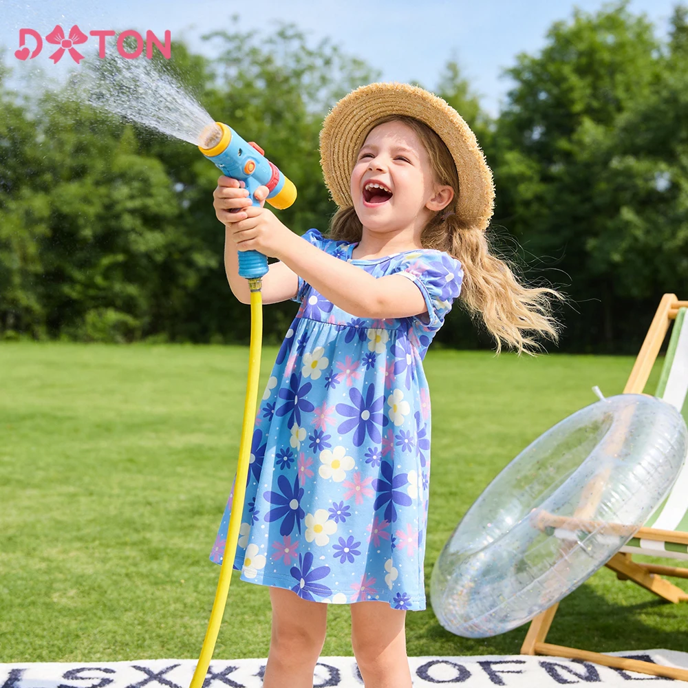 

DXTON Children School Daily Clothing Short Sleeve Baby Kids Dress For Girls Floral Print 2026 Summer Holiday Casual Girls Dress
