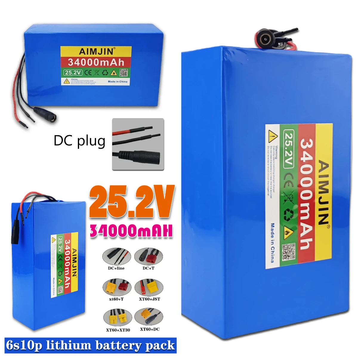 18650 bateria de lítio recarregável 6S10P 25.2V 34000mAh com BMS para bicicletas, equipamentos de monitoramento médico