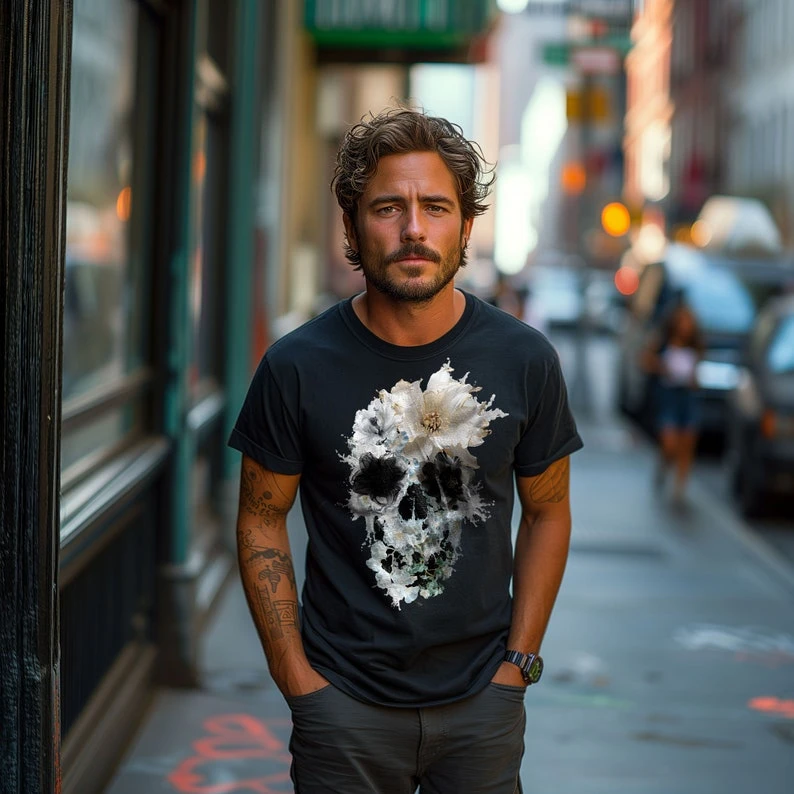 Floral Skull Graphic T-shirt Vintage Loose Oversized Unisex T-shirt Trendy Cotton Harajuku high quality Y2k Short Sleeves soft