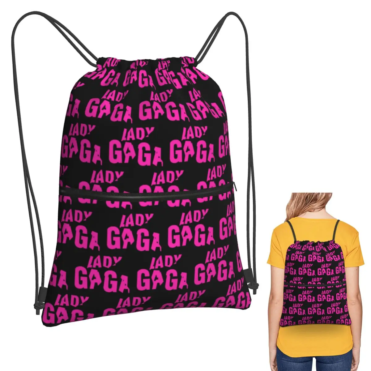 

Lady Gaga Mayhem Album Logo Backpacks Portable Drawstring Bundle Pocket Shoes Bag Book Bags for Man Woman School