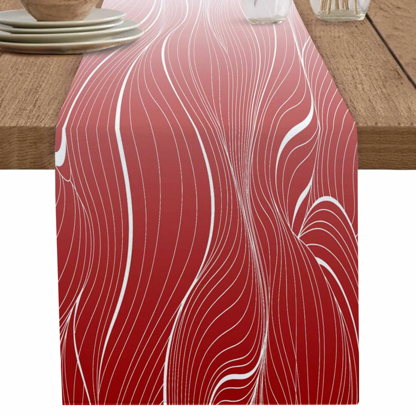 

1 PCS Table Runner Red Line Pattern Gradient Waves Home Coffee Tablecloth Kitchen Decorative Outdoor Indoor Party Table Decor