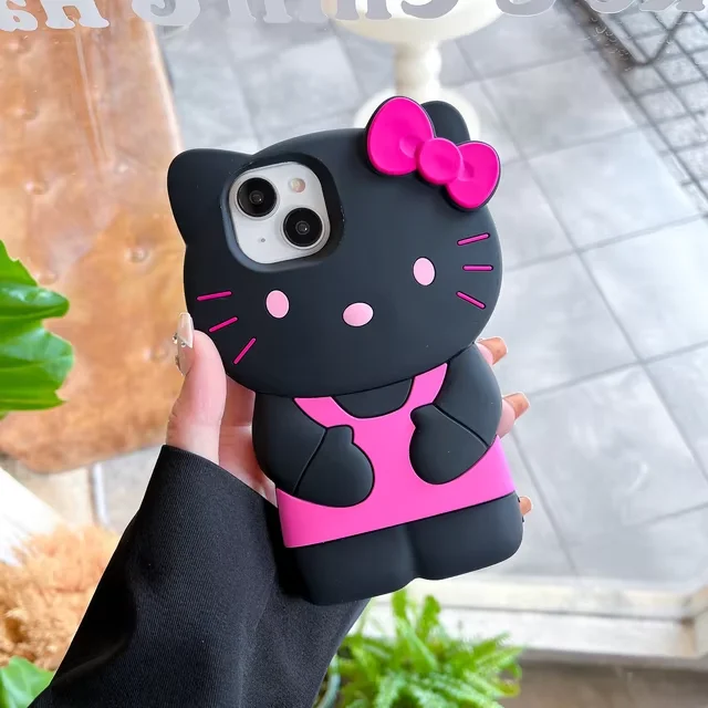 For iPhone 16 15 14 Plus 13 Pro Max 12 Mini 11 X XS Max XR 7 8 SE Color Bowknot Hello Kitty Cartoon Silicon Back Soft Phone Case image 4