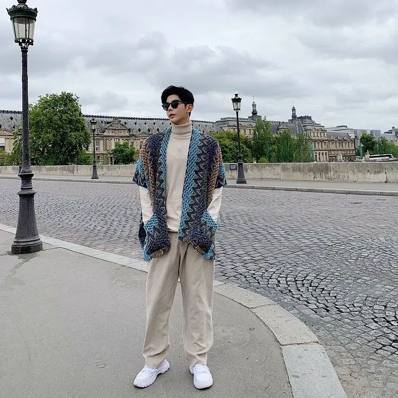 

Man Poncho New Style Travel Photography Ethnic Minority Style Scarf Shawl Cardigan Versatile Outerwear for Man Gift P1