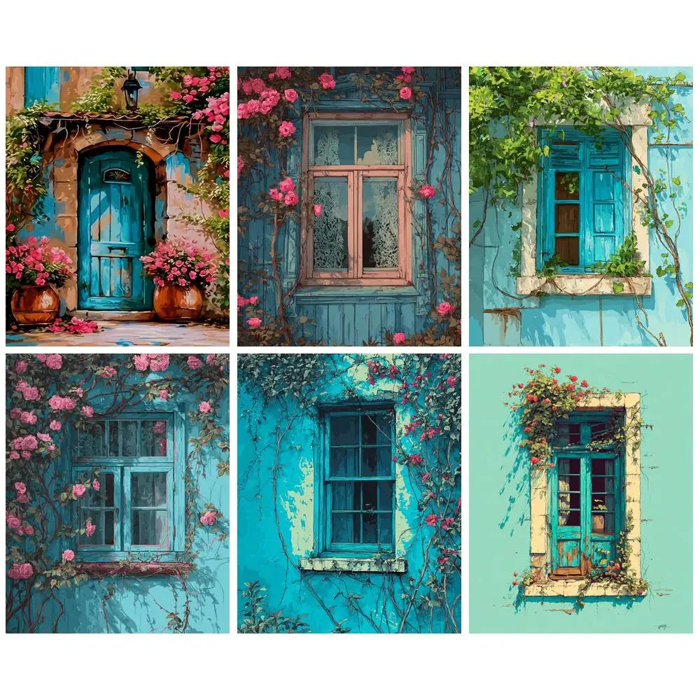 

GATYZTORY Painting By Numbers Window Landscape DIY Frame Paint By Numbers Flower On Canvas DIY Scenery Home Decoration