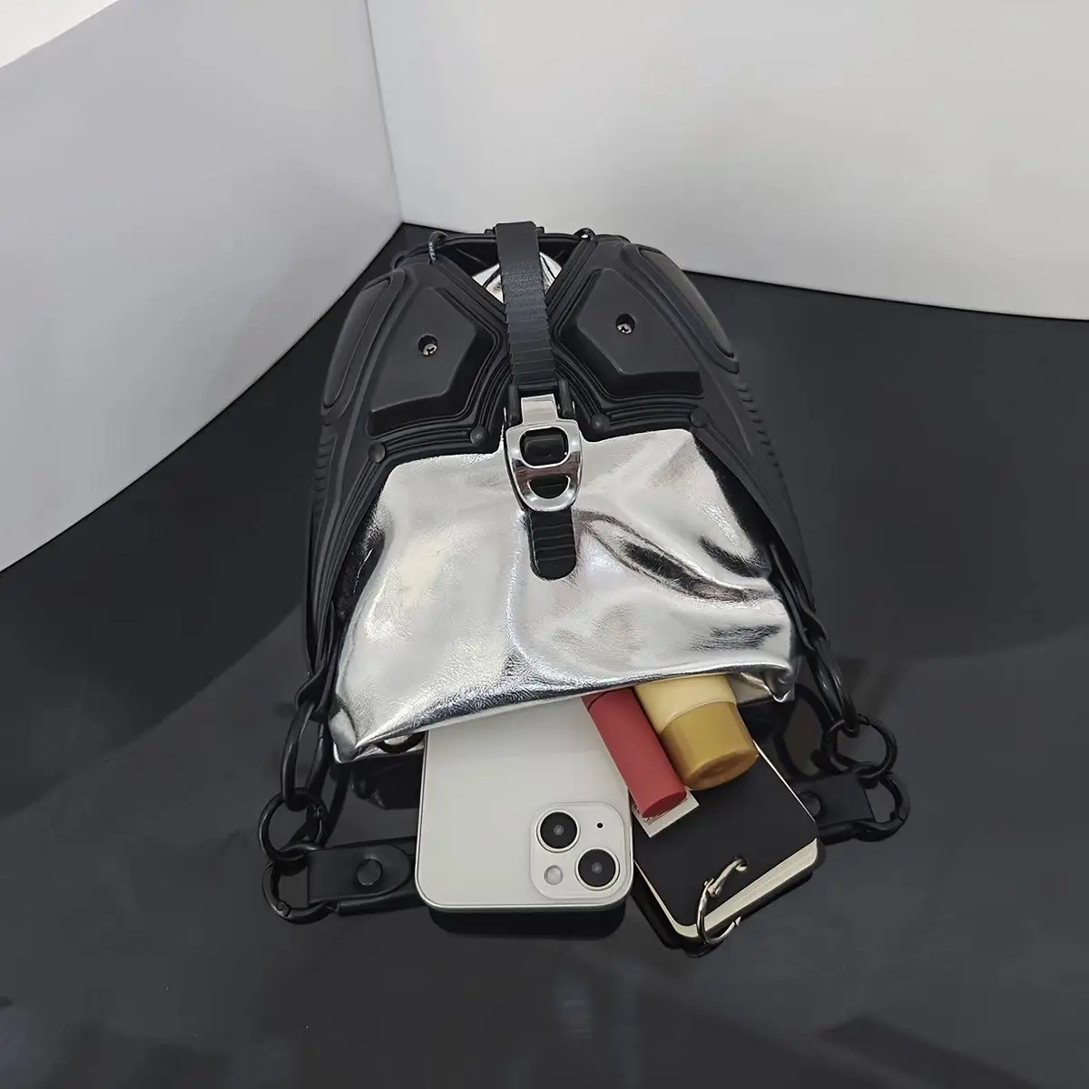 2025 primavera novo exclusivo personalizado crossbody sling saco prata/preto bolsa balde estilo y2k legal menina saco