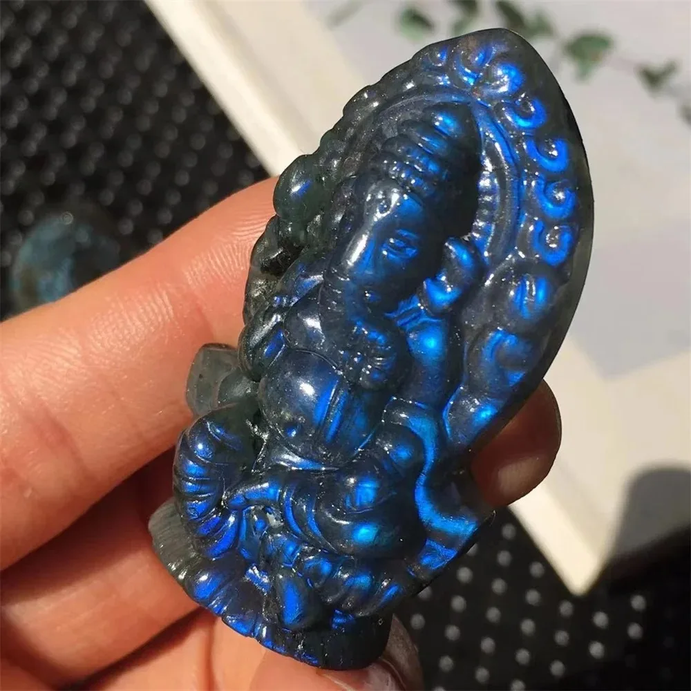 natural labradolite indian Ganesha sculpture carving flash carving Energy Crystals stone crafts for