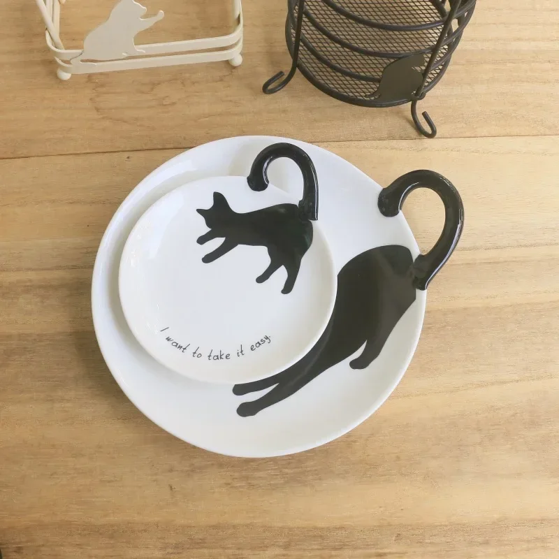 

Cute Cat Dessert Plate Afternoon Tea Cake Fruit Plates Breakfast Dim Sum Simple Ceramic Dish Family Dinner Gift 2025 New