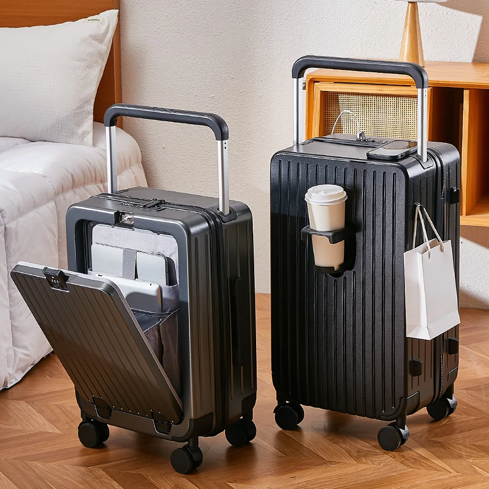 

Large Capacity Luggage Suitcase Cup Holder USB Charging Men Women Girl Luggage Combination Lock Luggage Silent wheel