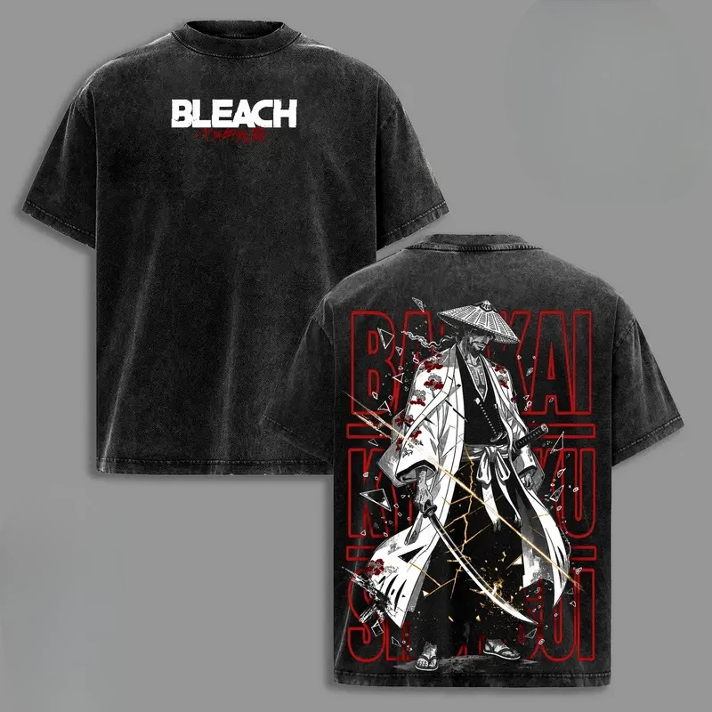 Anime BLEACH Kyoraku Shunsui Bedrucktes T-Shirt für Männer und Frauen Baumwoll-T-Shirts Vintage Washed T-Shirt Harajuku Unisex Übergroßes T-Shirt Top – Detail 2