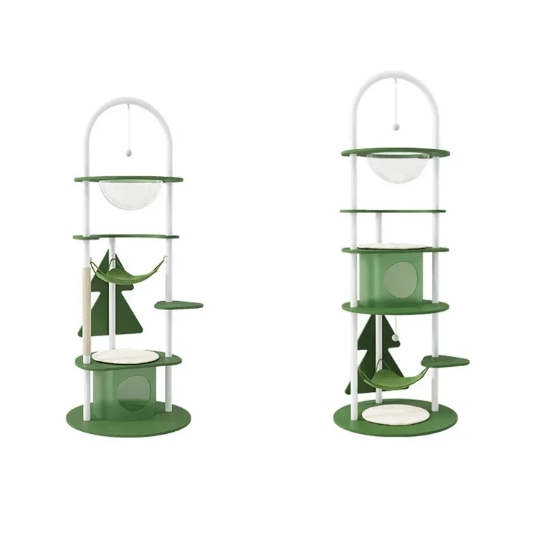 

Светло-зеленый деревянный каркас для лазанья для кошек, многоуровневый гамак, кошачье дерево с кошачьими стойками и подвесными игрушками