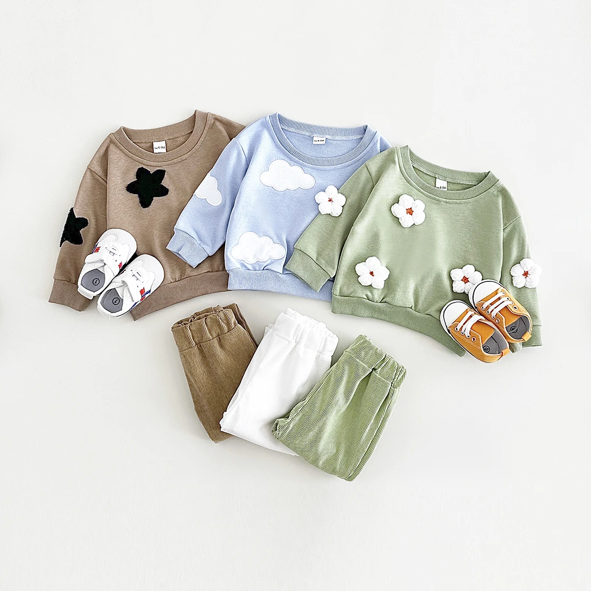 

New Baby Boys Sets 3D Flower Clouds Pullover Long Sleeves Tops+Bottom Newborn Baby Girls Clothes Infant Toddler Cotton Suit