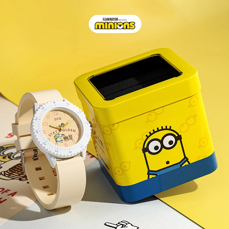 Original ZGO x Minions Quartz Watches Waterproof Student Wristwatch TPU Watch Strap Luminous Watch Chronograph for Gift 21537