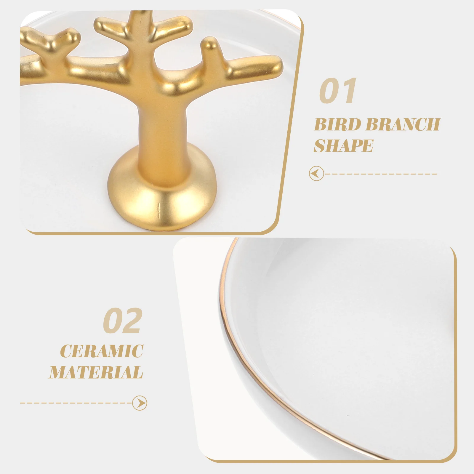 

1pc Plated Ceramic Jewelry Plate Jewelry Tray Organizer Bird Branches Shape Ring Plate for Home (White + Golden)