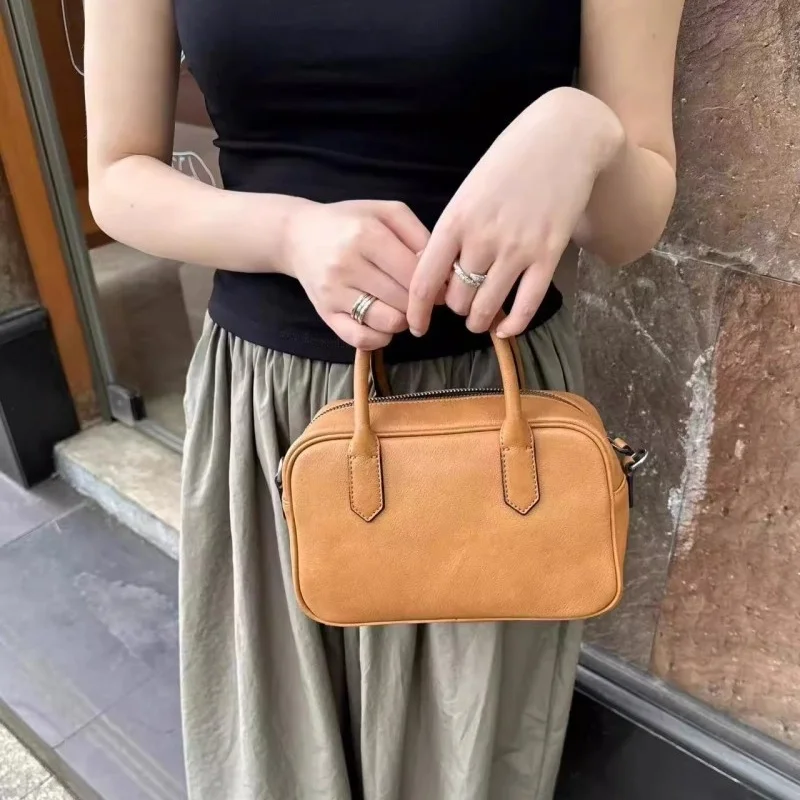 Leather Casual Crossbody Bag Single Shoulder Handbag Bowling Bag Women's Soft