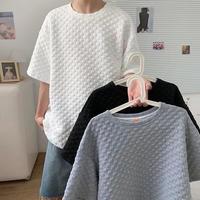 Hong Kong style waffle t-shirt men's short sleeve 2025 new half-sleeved ins tide loose five-quarter sleeve shirt