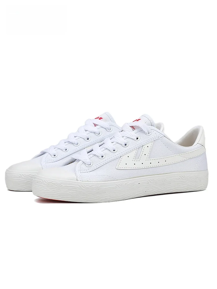 Warrior Low Top Canvas Running Shoes Unisex Breathable Athletic Sneakers Flat Heel round Toe Rubber Outsole Classic White
