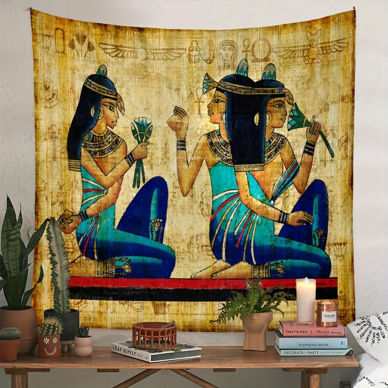 VIKAMA Vintage Hieroglyphen Ägyptischer Wandteppich Hofmädchen Totem Hintergrund Kulturelle Ausstellung Homestay Dekor Stoff Heimdekoration