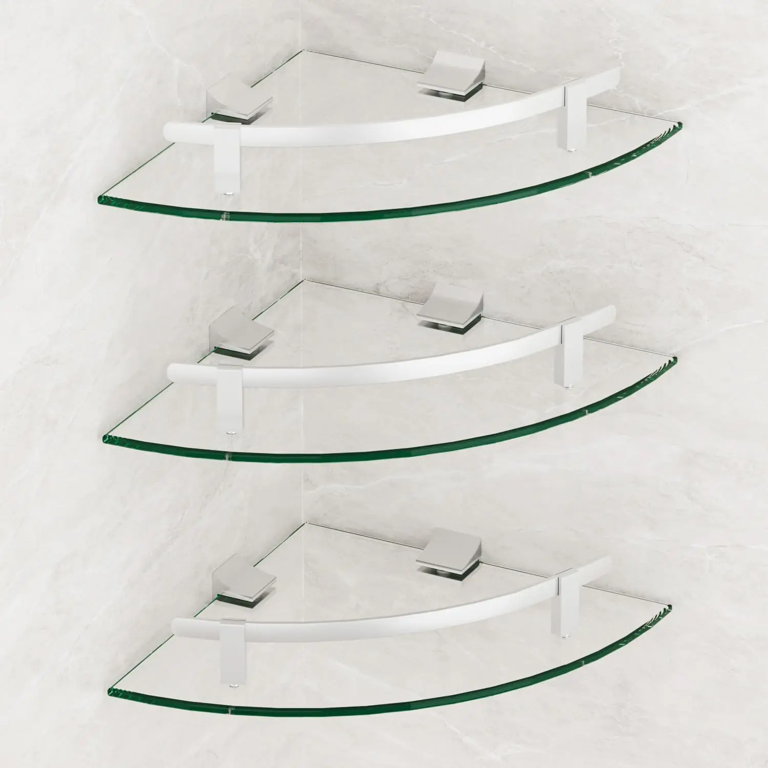 

Набор из 3 угловых полок из закаленного стекла с серебристыми направляющими, решение для хранения в ванной комнате, для организации пространства в душе и у раковины