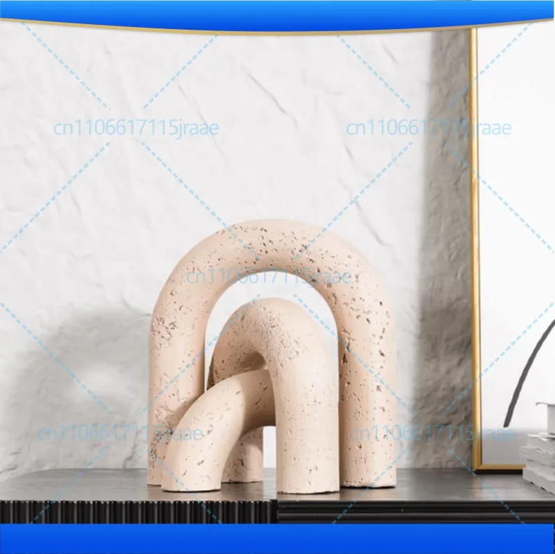Natural Marble Sculpture Geometric Arch Semicircular Arch Ornament Yellow Cave Stone Decorative Figurines Living Room Decoration